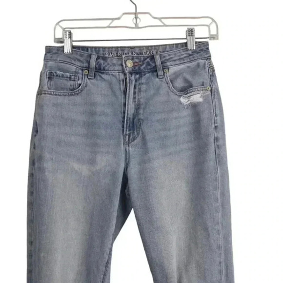 American Eagle Mom Jeans Ripped Distressed Blue High  Waist Size 4 - Picture 4 of 14